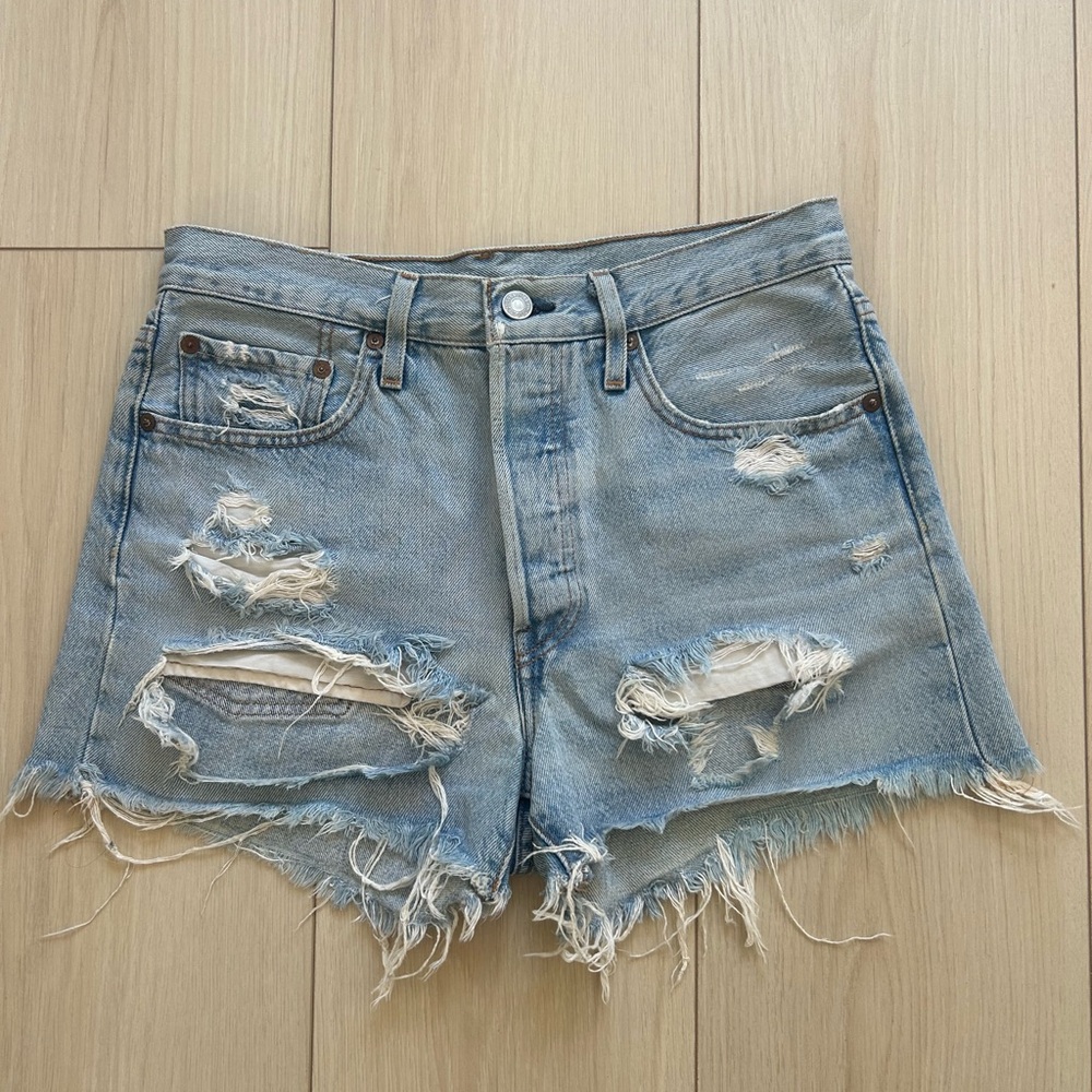Levi's Light Blue Distressed Denim Cutoff Shorts